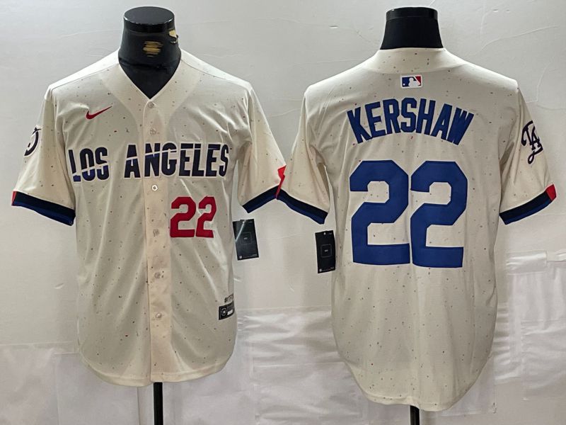 Men Los Angeles Dodgers 22 Kershaw Cream Fashion Nike Game MLB Jersey style 2